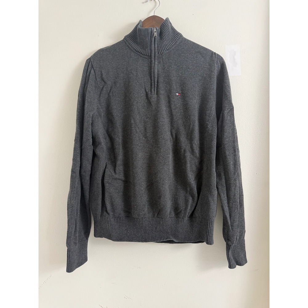 Tommy Hilfiger Mens Charcoal Gray Cotton Quarter Zip Mock Neck Sweater Size M